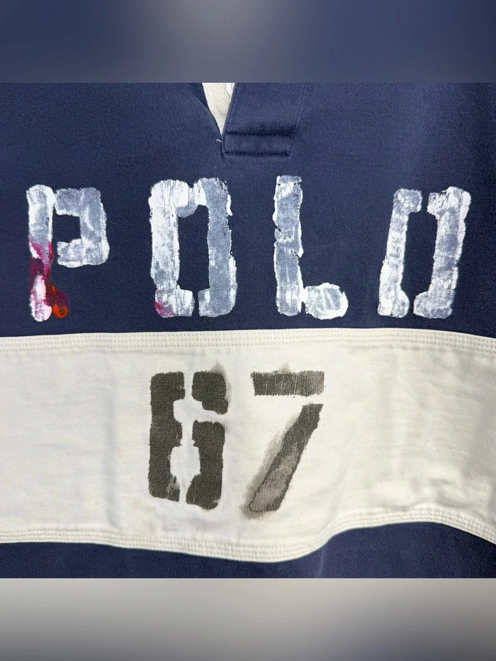 Polo Ralph Lauren Vintage Rugby Navy White Graphic Shirt 100% Cotton XL